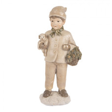 Vánoční dekorační figurka chlapec s pejskem a košíkem – 9x7x18 cm
