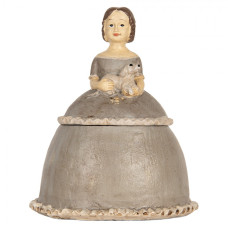 Šedá šperkovnice dáma se psíkem a širokou sukní – 19x16x22 cm