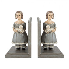 Šedá zarážka na knihy děvčátko s pejskem (sada 2 ks) – 23x11x22 cm