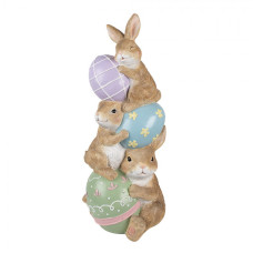 Velikonoční dekorace tři králíčci držící malované kraslice – 31x25x72 cm