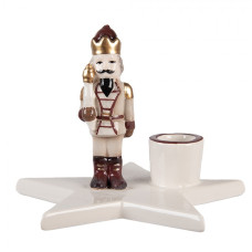 Vánoční keramický svícen s Louskáčkem béžovo-červený Moer – 15x14x12 cm