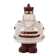 Vánoční keramický podnos s poklopem ve tvaru Louskáčka béžovo-červený Moer – 17x25 cm