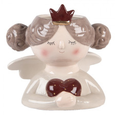 Vánoční keramický květináč ve tvaru anděla béžovo-červený Moer – 17x14x17 cm