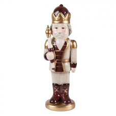 Vánoční dekorace keramická figurka Louskáček s korunou béžovo-červený Moer – 9x7x26 cm
