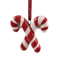 Vánoční keramické závěsné ozdoby cukrové hůlky Candy Cane červeno-bílé Moer – 6x2x8 cm