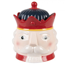 Vánoční keramická nádoba na sušenky ve tvaru Louskáčka červeno-bílá Moer – 16x19 cm