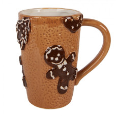 Hnědý vánoční keramický hrneček s perníčky – 14x9x15 cm