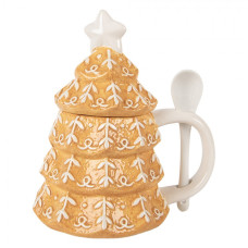 Vánoční keramický hrneček perníkový stromeček s pokličkou a lžičkou – 16x12x18 cm