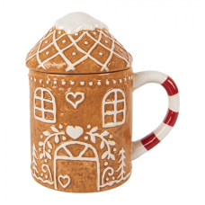 Vánoční keramický hrneček perníkový domeček s pokličkou hnědý – 13x10x15 cm