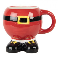 Červený vánoční keramický hrneček kalhoty a boty Santa Clause – 14x11x11 cm