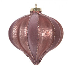 Růžová skleněná vánoční ozdoba s třpytivými pruhy Bernhard – 10x10 cm