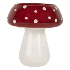 Červeno-bílý skleněný svícen ve tvaru muchomůrky Kroonta – 8x9 cm