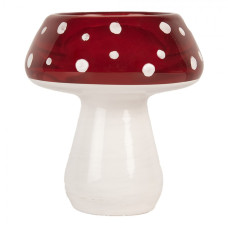 Červeno-bílý skleněný svícen ve tvaru muchomůrky Kroonta – 7x7 cm