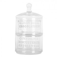 Skleněná nádoba na cukrovinky s víčkem dvoupatrová Patisserie Francaise – 17x30 cm