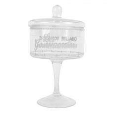 Skleněná nádoba na cukrovinky s víčkem na vysoké noze Patisserie Francaise – 13x24 cm