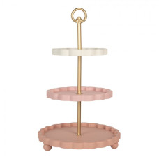 Růžový dřevěný etažér se zlatým držadlem – 30x50 cm
