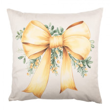 Béžový vánoční povlak na polštář se žlutou mašlí – 45x45 cm