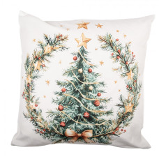 Béžový vánoční povlak na polštář s ozdobeným stromečkem – 45x45 cm