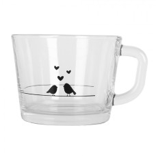 Skleněný hrneček s ptáčky Love Birds – 13x10x9 cm / 450 ml