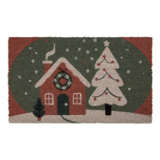 Kokosová rohožka s vánočním motivem zasněženého domečku – 75x45x1 cm