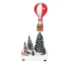 Vánoční hrací dekorace Santa Claus v balónu na stromečku s LED osvětlením – 17x13x15/18 cm