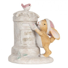 Pastelová vánoční dekorace zajíček v růžové čepici u poštovní schránky – 11x8x11 cm