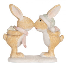 Pastelová vánoční dekorace zamilovaní zajíčci si dávají dárek – 10x5x10 cm