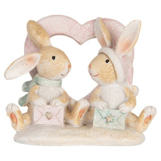 Pastelová vánoční dekorace zamilovaní zajíčci s růžovým srdcem – 11x6x9 cm