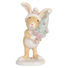 Pastelová vánoční dekorace zajíček s malým stromečkem – 5x5x10 cm