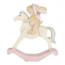 Pastelová vánoční dekorace zajíček na houpacím koni – 13x4x14 cm
