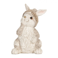 Pastelová vánoční dekorace veselý zajíček v béžovém kulíšku – 9x9x14 cm