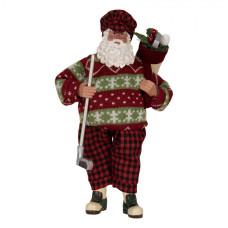 Vánoční figurka Santa Claus golfista v zeleno-červeném svetru – 16x8x28 cm