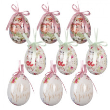Sada 9 závěsných velikonočních vajíček s motivem kytiček Hello Spring – 5x8 cm