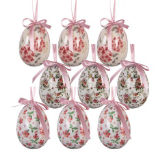 Sada 9 závěsných velikonočních vajíček s vintage květinovým motivem II – 5x8 cm