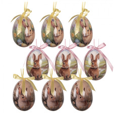 Sada 9 závěsných velikonočních vajíček s motivem zajíčků – 5x8 cm
