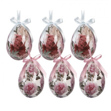 Sada 6 závěsných velikonočních vajíček s motivem růží – 7x10 cm