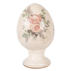 Keramické vejce na podstavci růže a eukalyptus Vintage Rose L – 15x24 cm