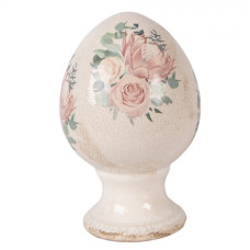 Keramické vejce na podstavci růže a eukalyptus Vintage Rose S – 9x14 cm