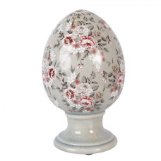 Keramické vejce na podstavci s šedou glazurou a květy Masselin L – 15x24 cm