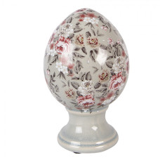 Keramické vejce na podstavci s šedou glazurou a květy Masselin M – 12x19 cm