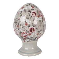 Keramické vejce na podstavci s šedou glazurou a květy Masselin S – 9x14 cm