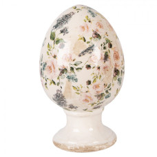 Keramické vejce na podstavci s odřením a růžovými růžemi Ineke L – 15x24 cm