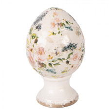 Keramické vejce na podstavci s odřením a růžovými růžemi Ineke M – 12x19 cm