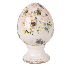 Keramické vejce na podstavci s odřením a růžovými růžemi Ineke S – 9x14 cm