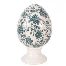 Keramické vejce na podstavci s retro zeleným dekorem Old-Fashioned L – 15x24 cm
