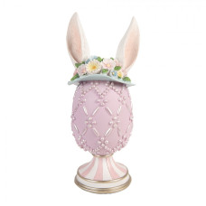 Růžové vajíčko na podstavci s králičíma ušima a kloboukem – 13x31 cm