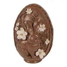 Dekorace velikonoční čokoládové vajíčko s králíčkem a květy Zoete Pasen II – 9x13 cm