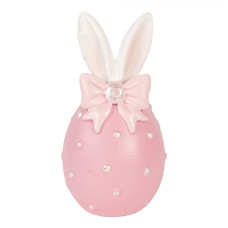 Růžové velikonoční vajíčko s kamínky a králičíma ušima – 6x12 cm