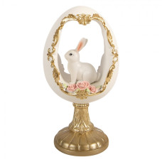 Bílé velikonoční vajíčko s králíčkem na zlatém podstavci – 12x11x22 cm