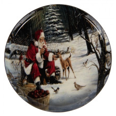 Kovový podtácek se Santa Clausem a kolouškem v lese – 11x1 cm